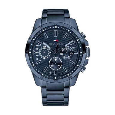 Tommy Hilfiger Montre Multifonction Quartz pour Hommes 48 mm - Bracelet en Acier Inoxydable Bleu, Cadran Bleu Semi-Brillant, Sous-Cadrans pour le Jour et la Date, Résistante à l'Eau 5ATM - 1791560