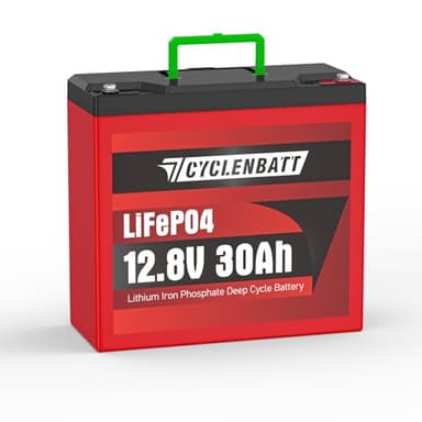 CYCLENBATT Batterie au lithium LiFePO4 12 V 30 Ah rechargeable, au phosphate de fer, avec plus de 5000 cycles profonds et BMS 20 A intégrée pour véhicules électriques, sondeurs, solaires, camping,