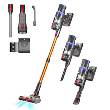 45KPa/550W/65Min Aspirateur sans Fil, Aspirateur Balai sans Fil avec Display et Station de Recharge,Aspirateur laveur sans Fil avec Brosse Anti-emmêlement pour tapis/sols durs /poils d'animaux