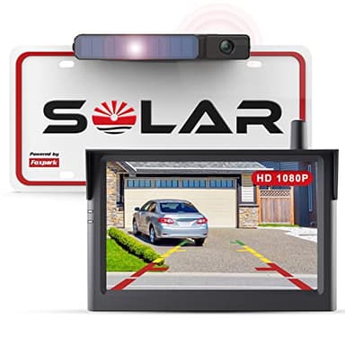 Foxpark Solar Ensemble de caméra de recul numérique sans Fil (1080P), 3 Min d'installation à Faire soi-même, Prend en Charge 2 caméras, caméra de recul sans Fil avec Moniteur 5", étanche IP69K
