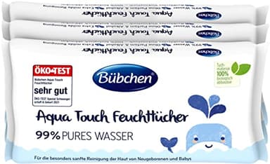 Bübchen Aqua Touch Lot de 144 lingettes humides (3 x 48) – Lingettes de soin sensibles à 99% d'eau pure, lingettes humides pour nouveau-nés et bébés