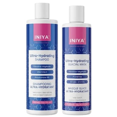 Shampooing & Soin Hydratant Sans Sulfate ni Silicone | Iniya Duo Kit Hydratation | Shampooing et Masque Lissage Brésilien - Tanin (400ml + 300ml)
