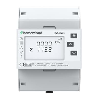 HomeWizard Compteur kWh WiFi 3 phase, Certifié MID, Rail DIN 35 mm, 100A 230V, Compteur Électrique pour Énergie Solaire, Borne de Recharge, Compteur D’injection, Maison Intelligente