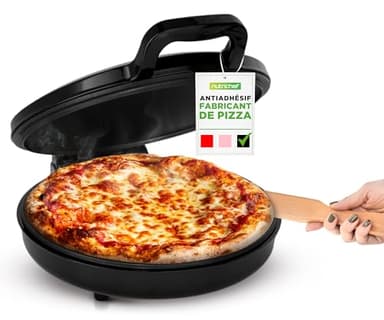 NutriChef Four à Pizza Électrique 1500W - Appareil de Cuisson Antiadhésif Ø30 cm - Prépare Pizzas Maison, Œufs, Tartines & Plus - Compact, Poignées Froides, Température 80-200°C - Noir