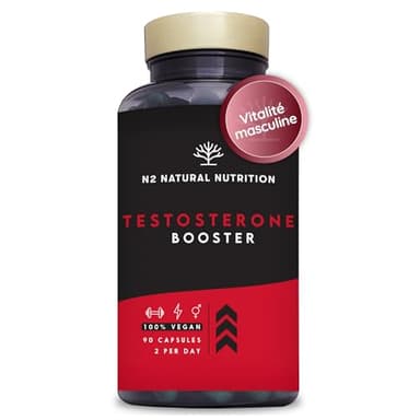 TESTOSTÉRONE HOMME BOOSTER - Musculation, Libido, Puissant, Énergie - Formule Naturel avec Maca, Fenugrec, Zinc, Vit B6 et Ginseng. 90 Capsules. VÉGAN. N2 Natural Nutrition