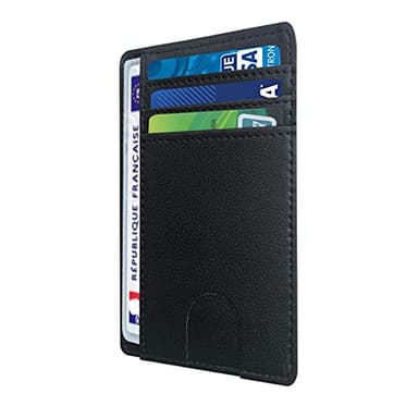 O³ Porte Carte identité française, Cuir Veritable - Blocage RFID, Portefeuille Carte bancaire Anti piratage, Anti fraude | Élégant et Minimaliste (Noir) (S)