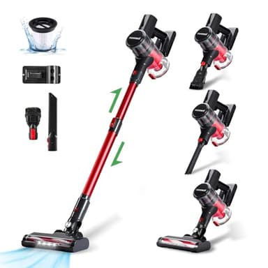 monmecd Aspirateur Balai sans Fil 4 en 1-16Kpa Aspiration Puissante, 1L Grand Réservoir, LED, 2 Vitesses, 49 Min Autonomie, Charge Murale, 150W, pour Sols Durs, Tapis et Poils d'animaux