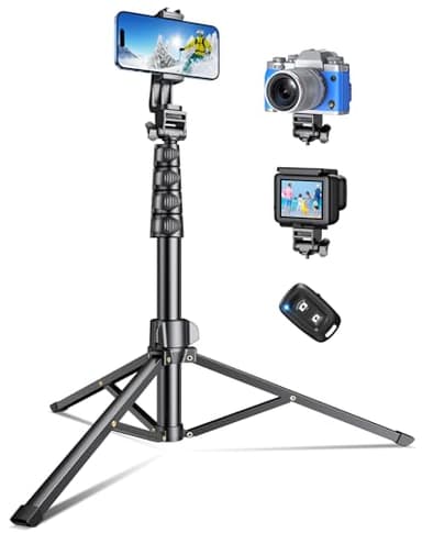 CIRYCASE 177cm Trepied Smartphone, Portable Trépied Appareil Photo Extensible en Aluminium avec Télécommande sans Fil, Perche Selfie Tête de Trepied Telephone Réglable pour iPhone/Galaxy/Gopro/Voyage