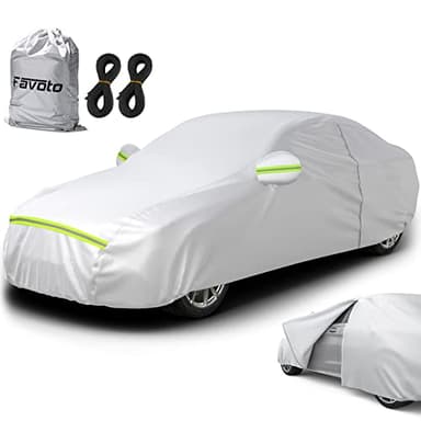 Favoto Bâche Voiture Exterieur Housse de Protection PEVA Couverture Imperméable Auto, Ouverte Latérale pour Cabine, Doublure en Coton Respirant, Anti UV Neige Poussière pour Berline 490x190x150cm