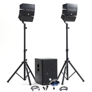 Pack Sono DJ 1000W Complet BM Bmsonic BMS-12-ARRAY-BT Enceintes Satellites SUB 31cm USB/Bluetooth, Supports Câbles, Jeu de lumière