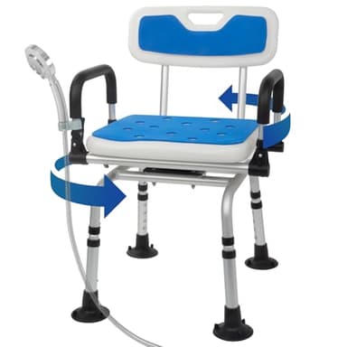 Chaise de douche pivotante pour douche intérieure avec bras pivotants, 160 kg, chaise de bain rotative robuste pour personnes âgées et handicapées, siège de douche réglable en hauteur avec dossier et