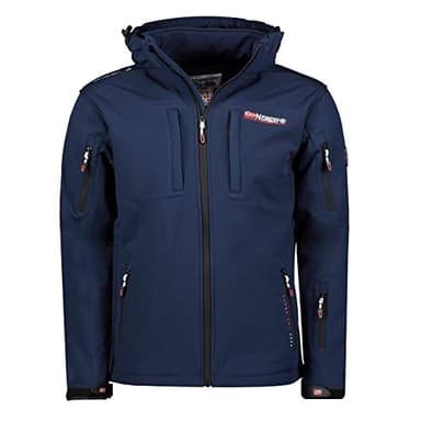 Geographical Norway Tunarama Men - Veste Softshell Capuche Homme Impermeable - Manteau Outdoor Blouson Coupe Vent Tactique Resistant - Randonnee Ski Automne Hiver Printemps (Marine L)