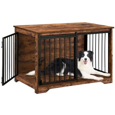 Hzuaneri Cage pour Chien, 100 cm Meuble Cage Chien, Cage Chien Interieur avec Porte coulissante, 2 Portes, Niche Moderne pour Chiens, 100 x 60 x 68 cm, Marron Rustique DFC02301B