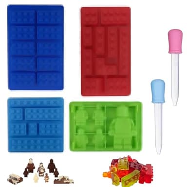 4 Pièces de Construction,Robot,Moule Bonbon, avec 2 Compte-Gouttes – Moules de Cuisson Antiadhésifs Réutilisables pour Faire Chocolat Glaçons Biscuits Bonbons – Convient aux aliments
