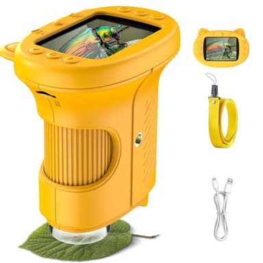 OAEBLLE Microscope Enfant, Microscope Numérique 1000X avec Écran IPS 2,4″, 8 LED, USB Rechargeable, Jouet Scientifique et Éducatif, Cadeau de Noël et d’Anniversaire pour Enfants 3–12 Ans