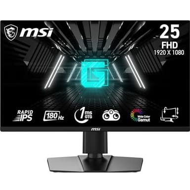 MSI G255PF E2 Écran Gaming FHD 24,5 Pouces - Dalle Rapid IPS 1920 x 1080, 180 Hz / 1ms (GtG), Gamme de Couleurs sRGB 99%, Adaptive-Sync - DP 1.2a, HDMI 2.0b CEC