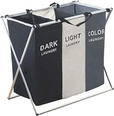 CNFQ Grand panier à linge pliable 3 compartiments avec poignée pour salle de bain chambre à coucher (sans filet à cordon de serrage)