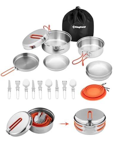 KingCamp Set de Cuisine de Camping, ustensiles de Camping ultralégers en INOX, Vaisselle Pliante pour Le Camping, idéale pour la randonnée, Les Pique-niques et la pêche, adaptée pour 3 Personnes