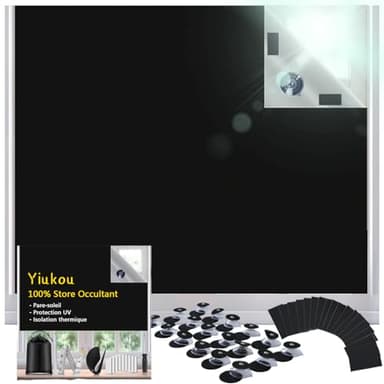 Yiukou Store Occultant 100%,200x145 cm, Store Portable Occultant, 18 Ventouses, 18 Films Adhésifs Résistants, à Coller sur Toute Fenêtre pour Chambre, Facile à Coller et à Décoller