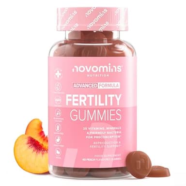 Gommes Fertilité Femme – Acide Folique 400 µg, Inositol, Zinc & CoQ10 – Complément Prénatal Complet – 22 Vitamines, Minéraux & Probiotiques – Végétalien & Sans Gluten – 1 Mois – Novomins