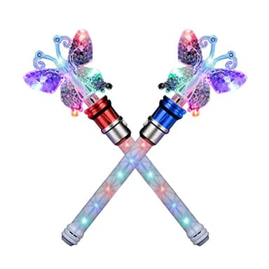 XJSGS - Baguette lumineuse LED clignotante en forme d'étoile - Baguette magique rotative pour filles et garçons - Cadeau de Noël et d'anniversaire (bleu) (papillon 2 pièces)