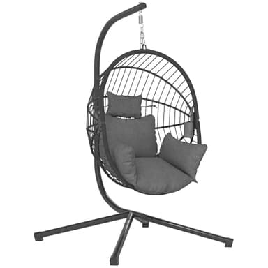 Outsunny Fauteuil Suspendu, Fauteuil œuf Suspendu, Chaise hamac balançoire - Panier Pliable, Coussin rembourré, Poche, Oreiller, Chaise Suspendue cocooning intérieur et extérieur, Gris