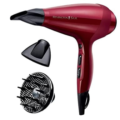 Remington Sèche-cheveux Professionnel [Douceur & Brillance] Silk (2400W, Turbo 140 km/h, Ionique, Revêtement Céramique enrichi à la protéine de soie, Moteur AC performant, Accessoires) AC9096