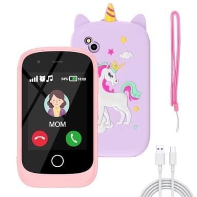 Telephone Portable pour Enfant, Smartphone pour Enfant Jouets avec Appel SOS Musique Musique Livre Audio, Cadeau pour 4-10 Ans, Rose
