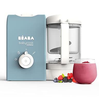 BEABA, Babycook Express, Robot Bébé 4 en 1 Mixeur-Cuiseur, Cuisson Express 15min, Mixage sur-mesure, Cuisson Vapeur Douce et Saine, Décongélation, Texture Homogène, Capacité 1 250 ml, Bleu Baltique
