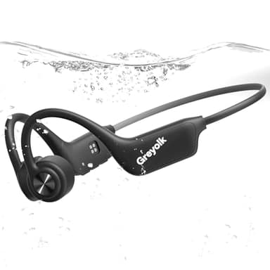 GREYOLK Casque Conduction Osseuse Bluetooth 5.3, Ecouteur Waterproof Natation, Mémoire MP3 32G Intégrée, Lecteur MP3 Étanche IP68, Écouteur Natation pour Course à Pied, Natation, Cyclisme