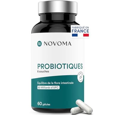 NOVOMA Probiotiques, Complexe pour la Flore Intestinale, 60 Milliards UFC/Jour, 6 Souches Naturelles, Ferments Lactiques, 60 Gélules Vegan Gastro-Résistantes, Fabriqué en France
