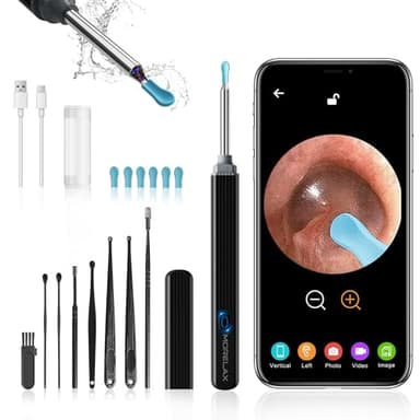 Morelax Otoscope Oreille, 1080P HD - Camera Endoscope Auriculaire 3,5mm IP67 Étanche, 6 LED + WIFI, Nettoyage d'oreille Adapté aux Smartphones et Tablettes IOS et Android (Adulte/Enfant), Noir