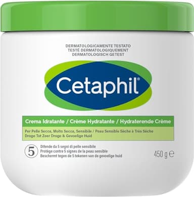 Cetaphil crème hydratante corps, 450g, Visage et corps, peaux sensibles sèches à très sèches, Niacinamide, Panthénol et de la glycérine, sans parfum