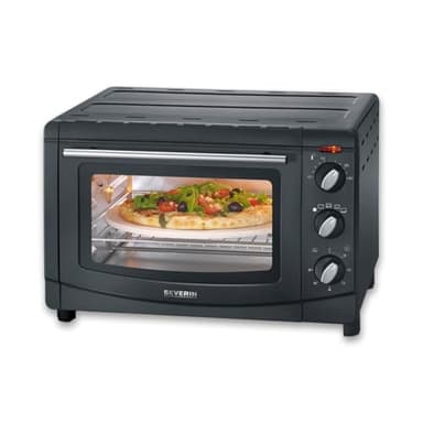 SEVERIN Mini-Four à chaleur tournante 20 L avec pierre à pizza et tournebroche, Four posable 1 500 W design simple et élégant, Mini-four électrique minuteur 60 min, Noir, TO 2068