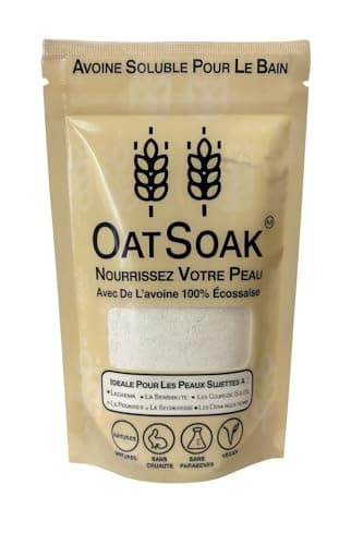 OatSoak Flocons d'avoine solubles pour le bain. Fabriqué avec 100% de flocons d'avoine écossais. Convient aux peaux sujettes à l'eczéma, au psoriasis, aux coups de soleil et à la sensibilité.
