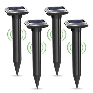 Lot de 4 répulsifs solaires anti-taupes à ultrasons IP55 - Répulsif contre les taupes - Répulsif contre les taupes - Répulsif contre les taupes - Pour la pelouse et le jardin