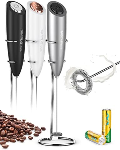 SIMPLETASTE Mousseur à Lait Automatiques pour Cafés, Expressos, Lattés, Cappucinos et Machiattos Acier Inoxydable avec Support et 2 Piles, Gris