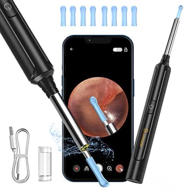 VITCOCO Otoscope Oreille 1296P FHD Caméra 3,5mm 6 LED, IP67 Étanche, Nettoyage Oreille Nettoyeur Oreille Compatible iOS/Android(Noir)