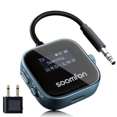 SOOMFON Transmetteur Bluetooth 5.3, 2 en 1 Adaptateur Bluetooth Jack 3.5mm AUX, Emetteur Récepteur avec écran LCD, Transmetteur Recepteur Audio pour TV/Avion/Voiture/Casque/Enceinte/chaîne Hi-FI