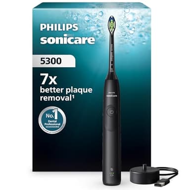 Philips Sonicare 5300 - Brosse à dents électrique sonique avec 2 niveaux d'intensité, Alerte de pression, EasyStart, SmarTimer et BrushPacer, Noir, modèle HX7101/01 [Nouvelle technologie]