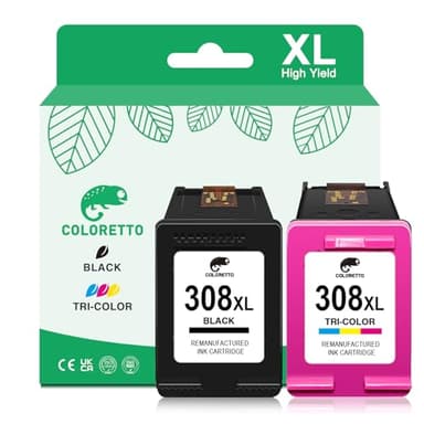 COLORETTO 308XL Envy 6120e 6132e 6520e Cartouche pour HP 308 DeskJet 2920 4320 Envy 6132e 6530e 6110e 6122e 6130 6532e 6100 6500 Series Cartouches d'encre pour HP 308 XL Noir et Couleur