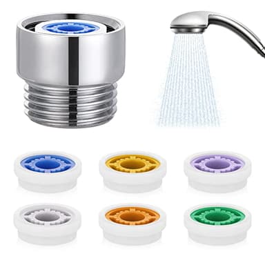 ASTER régulateurs de débit pour pommeau de douche, douche limiteur de réducteur de débit réglé, Adaptateur pour pommeau de douche fixe et douchette à main pour Salle de Bain, 6 Débits Différents