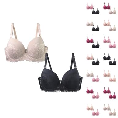 Lot de 2 soutiens-gorge push-up pour femme avec armatures - Grandes tailles - Soutien-gorge push-up réglable classique - Sexy - En dentelle - Confortable et élégant - Pour le quotidien, f, 110C