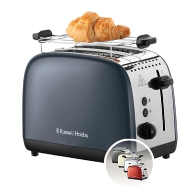 Russell Hobbs Grille pain [Pour 2 tranches] Colours Plus Inox gris (fentes extra larges, 6 niveaux de brunissage rapide, surélévation et contrôle, décongélation, réchauffage, 1600 W) Toaster 26552-56