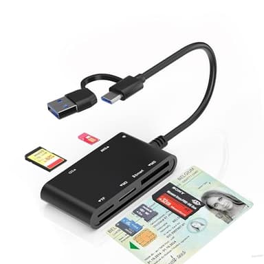 USB-C/A Belgian ID Card Reader - Lecteur Carte Identité Belge, ID, TF, SD, MMC, SIM, M2, Memory Stick Pro Duo -Prend en Charge les Cartes à Digital Signature, DNI, Carte de Santé, Lecteur eID Belgique