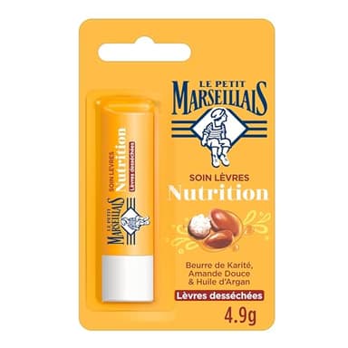 Le Petit Marseillais | Soin Lèvres Nutrition Lèvres Desséchées (tube de 4,9 g) – Baume à lèvres au beurre de karité, amande douce et huile d'argan – Stick à lèvres nourrissant