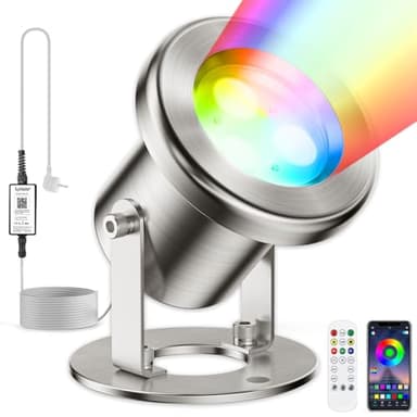 LyLmLe Eclairage Bassin de Jardin avec Contrôle APP, 6W SS316 RGB Lampe Submersible Extérieures Sous l'eau avec Transformateur 12V, Spot Immergés Étanches IP68 pour Jardin Fontaine Bassin Aquarium