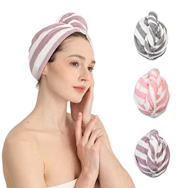 Good Nite Lot de 3 Serviettes Microfibre Cheveux Turban Séchage Rapide Super Absorbant avec Bouton pour Cheveux Bouclés ou Longs