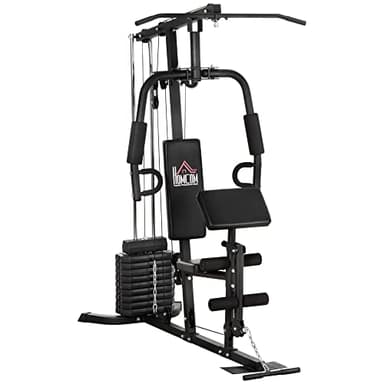 HOMCOM Station de Musculation Fitness avec 9 Blocs de Poids de 5 kg Entrainement Complet - dim.180L x 108l x 200H cm