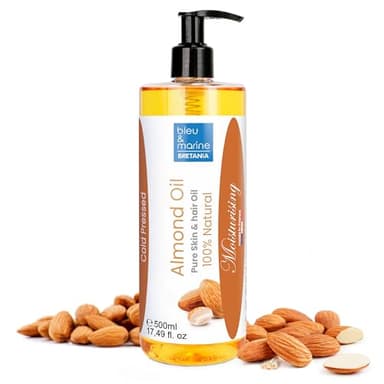 Huile Amandes Douces, 500ml | Pressée à Froid | Prévention Vergetures Grossesse | Hydratante Peau Sèche | Démaquillant Naturel | Stimule Croissance Cheveux, 500 ml